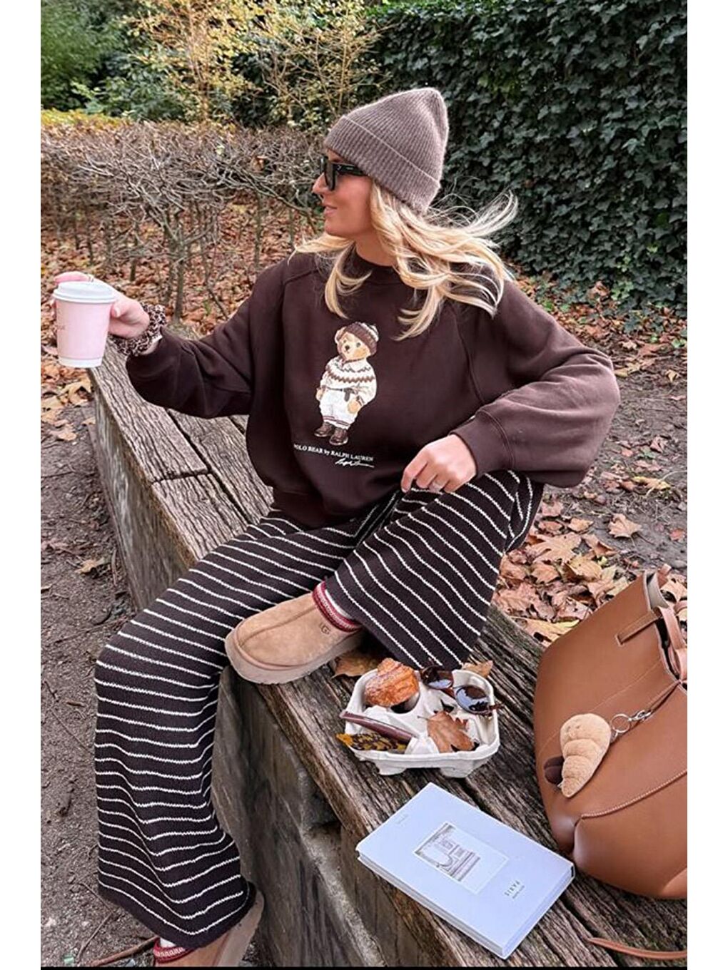 Kahverengi Çizgili Triko Kadın Pantolon Mg2609-2