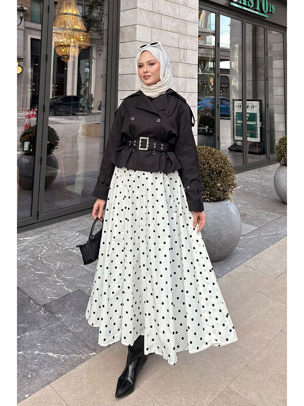 Kadın Benek Desen Detay Astarlı Etek Beyaz-1