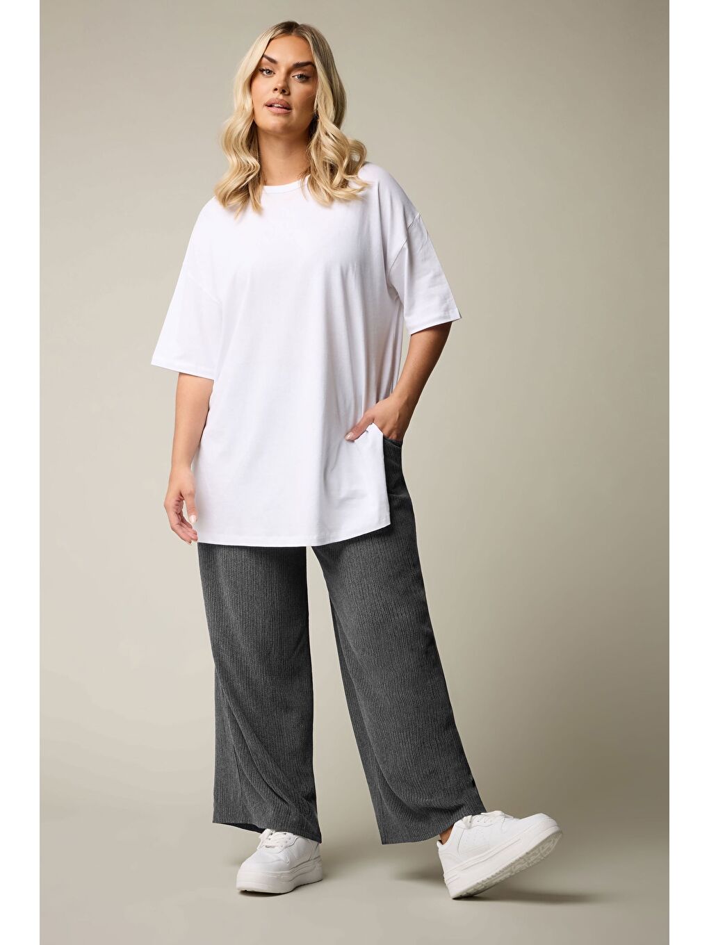 Antrasit Büyük Beden Beli Lastikli Bol Paça Cepli Pantolon 304012-3