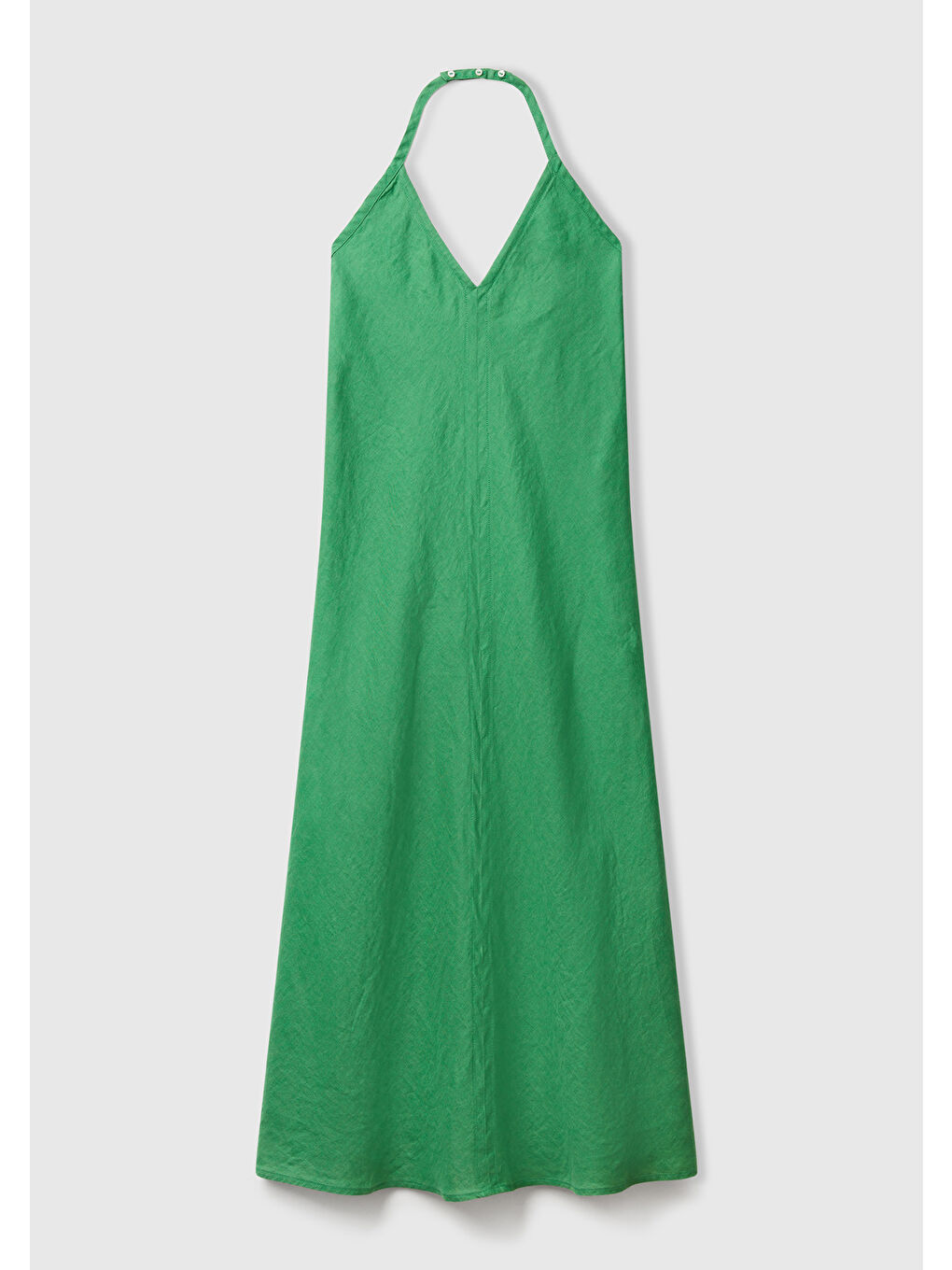Kadın Yeşil %100 Keten Sırtı Açık Uzun Elbise-1