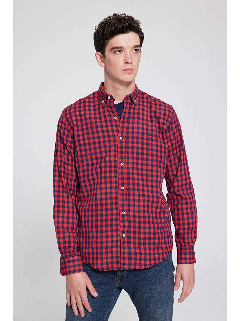 Slim Fit Kırmızı Kareli Ekoseli Gömlek