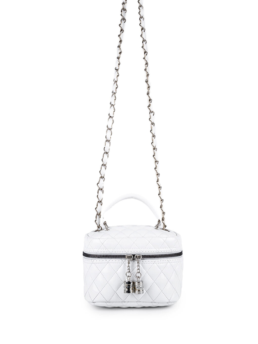 Gri Suni Deri Almira Kadın Çapraz Çanta Beyaz