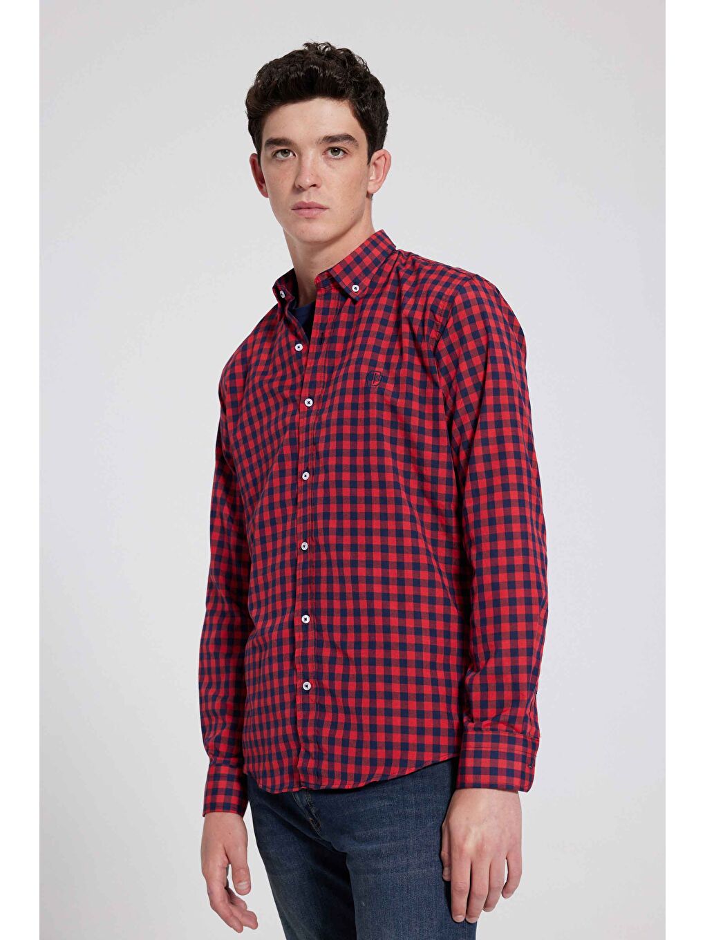 Slim Fit Kırmızı Kareli Ekoseli Gömlek-2
