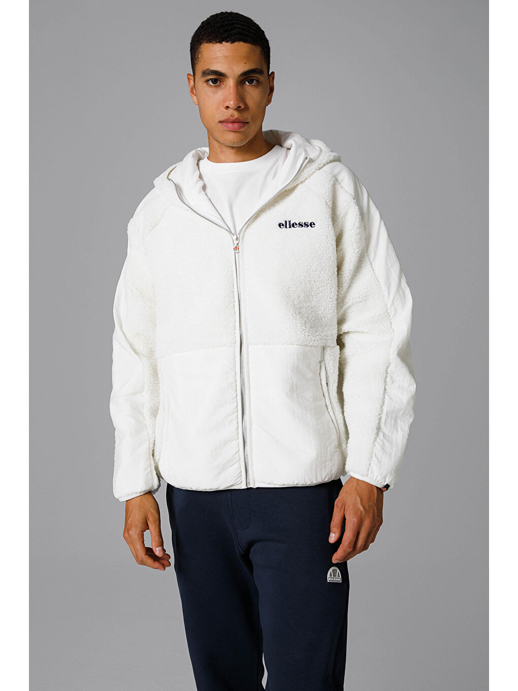 Beyaz Regular Fit Yumuşak Dokulu Kapüşonlu Teddy Ceket EM250-OF