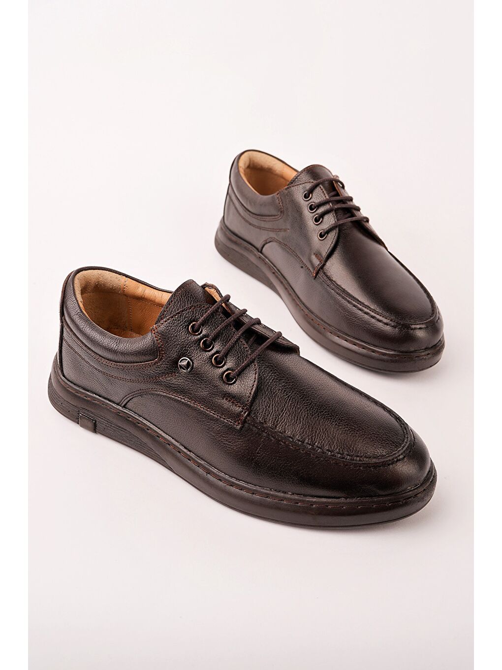 Kahverengi DASH Hakiki Deri Bağcıklı Kalın Taban Erkek Günlük Klasik Casual Ayakkabı