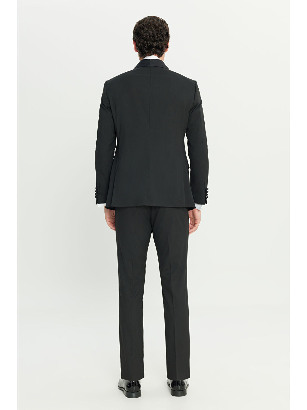 Erkek Siyah Slim Fit Dar Kesim Çıkma Şal Yaka Kapak Cepli Esnek Damatlık Smokin Takımı-7