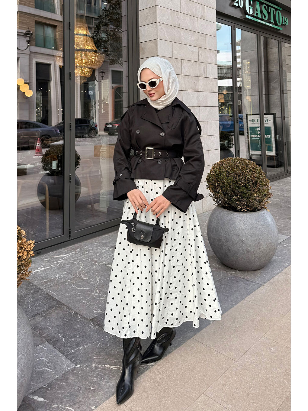 Kadın Benek Desen Detay Astarlı Etek Beyaz-3