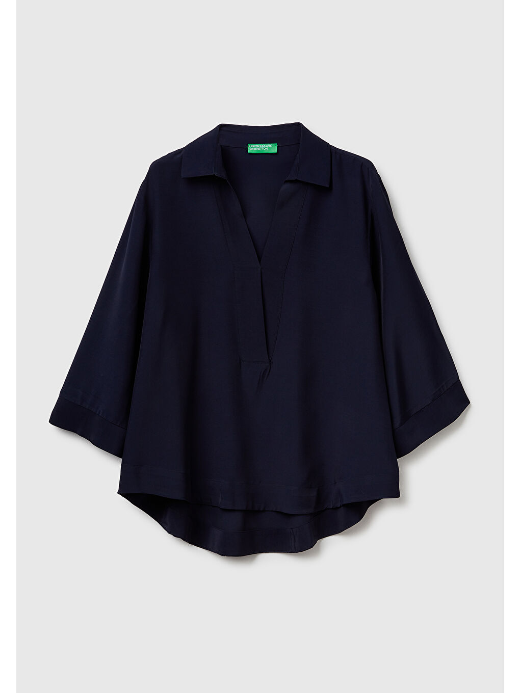 Kadın Lacivert %100 Viskoz Yarım Kol Gömlek Yaka Bluz-1