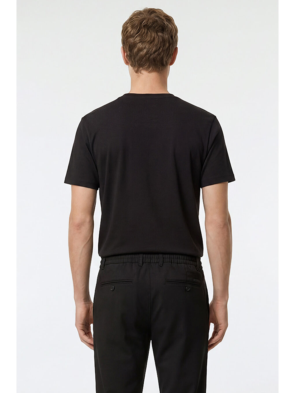 Erkek Siyah Pamuklu Slim Fit Dar Kesim Bisiklet Yaka Tişört-4