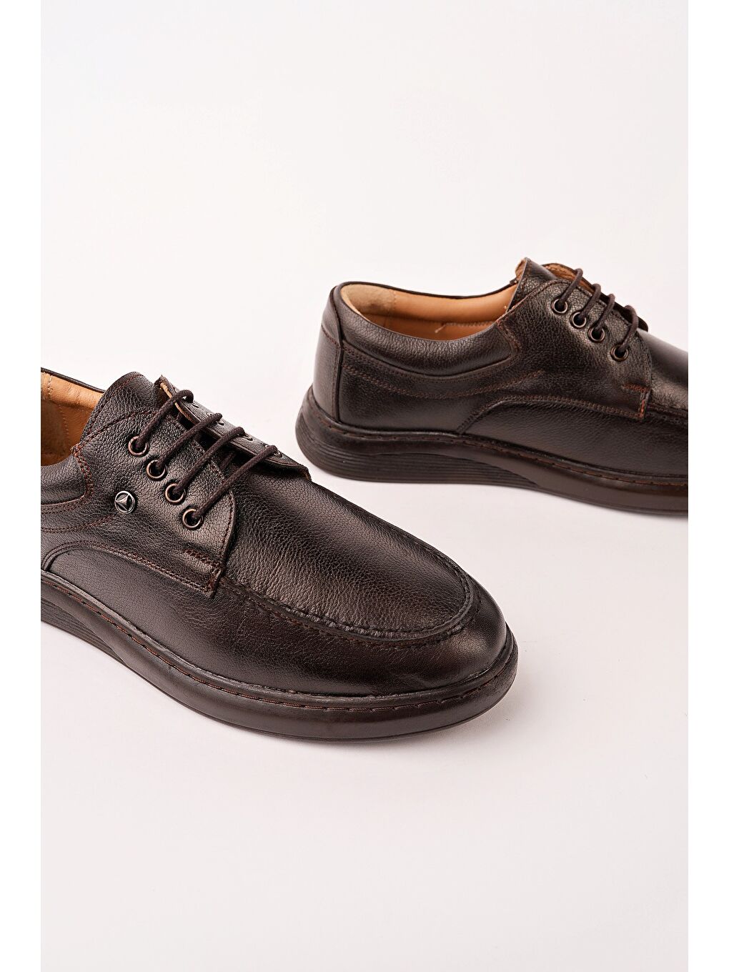 Kahverengi DASH Hakiki Deri Bağcıklı Kalın Taban Erkek Günlük Klasik Casual Ayakkabı-1