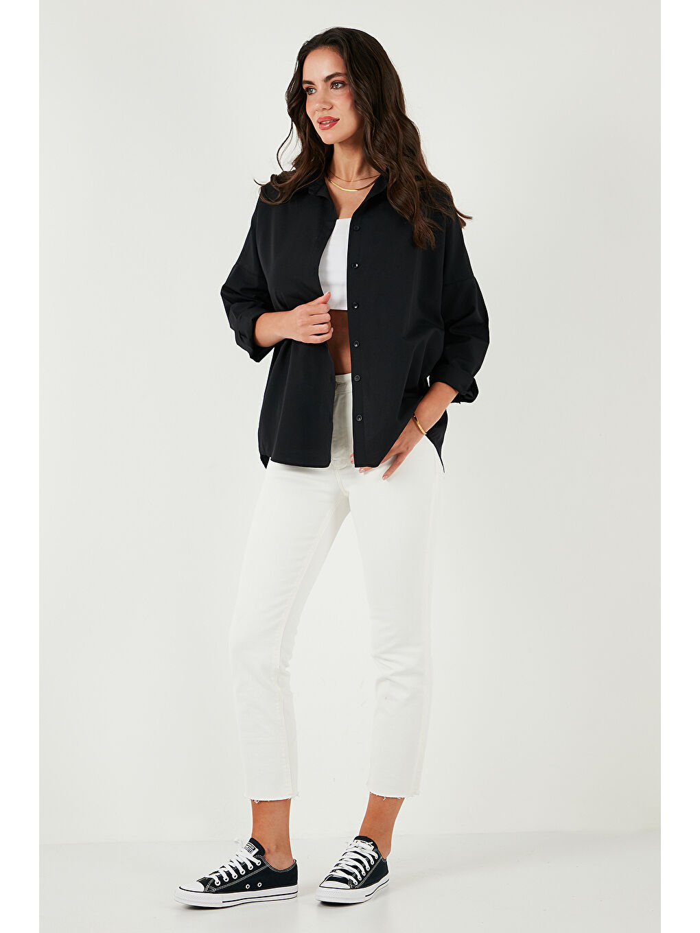 Siyah Pamuk Karışımlı Regular Fit Kadın Gömlek 6772418-2