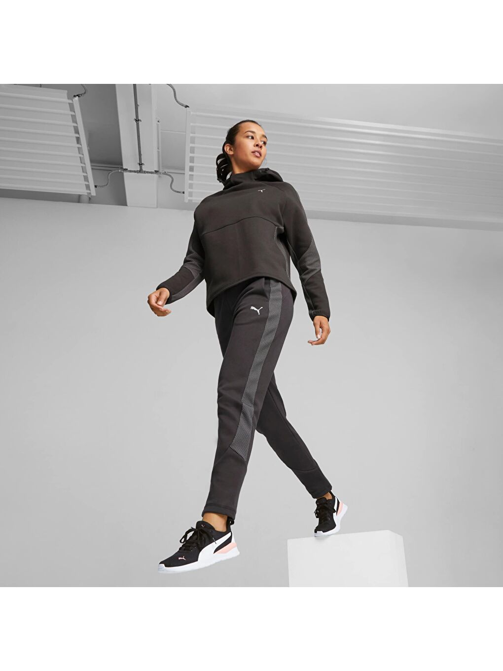 Siyah EVOSTRIPE Kadın Yüksek Bel Eşofman Altı