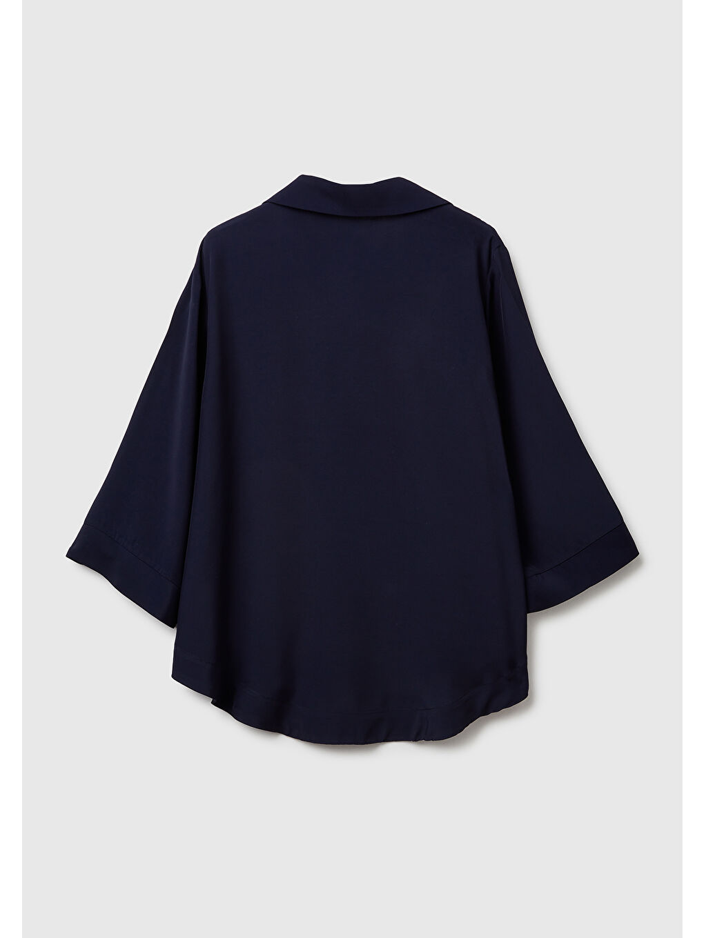 Kadın Lacivert %100 Viskoz Yarım Kol Gömlek Yaka Bluz-3