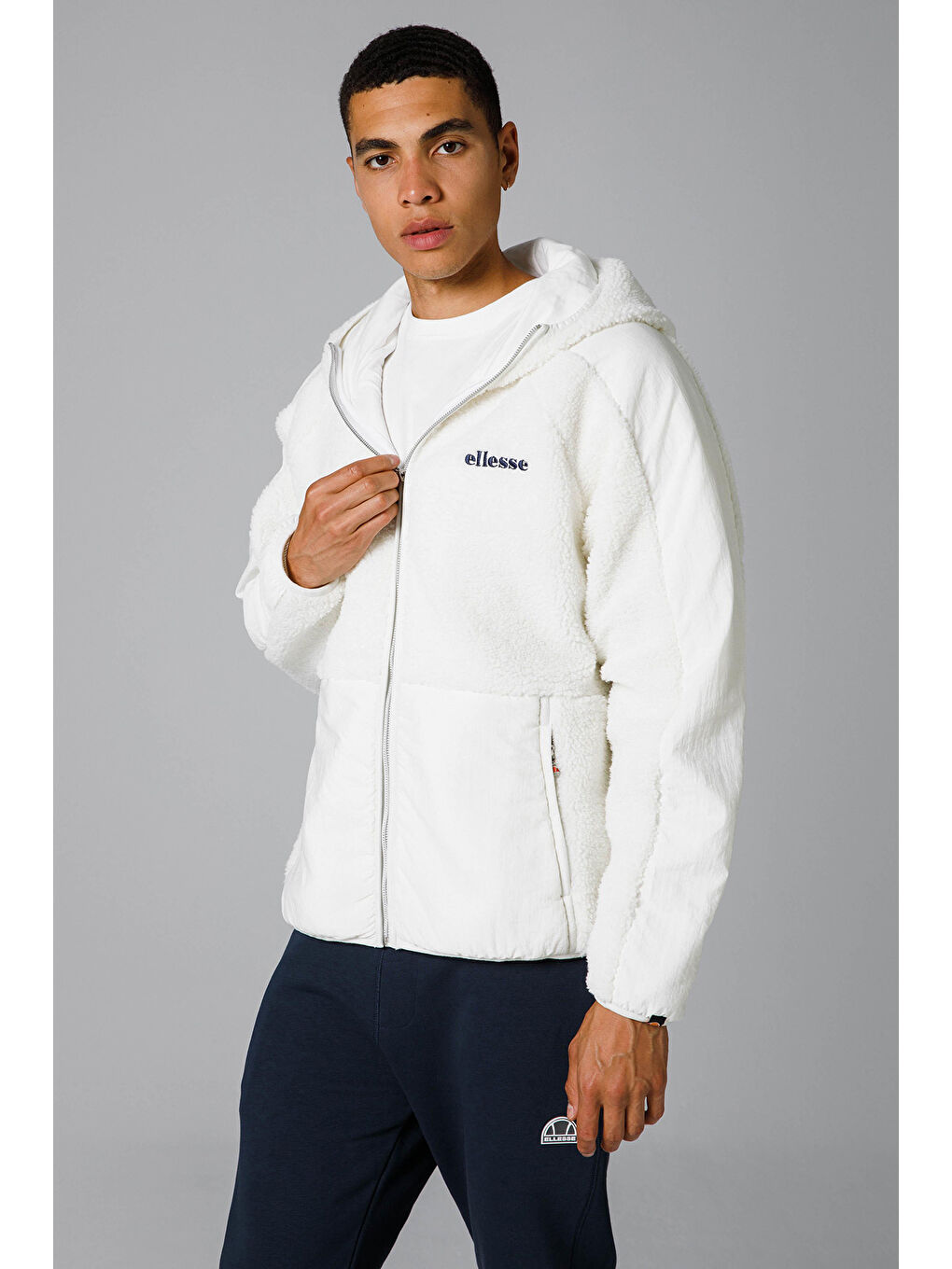 Beyaz Regular Fit Yumuşak Dokulu Kapüşonlu Teddy Ceket EM250-OF-2