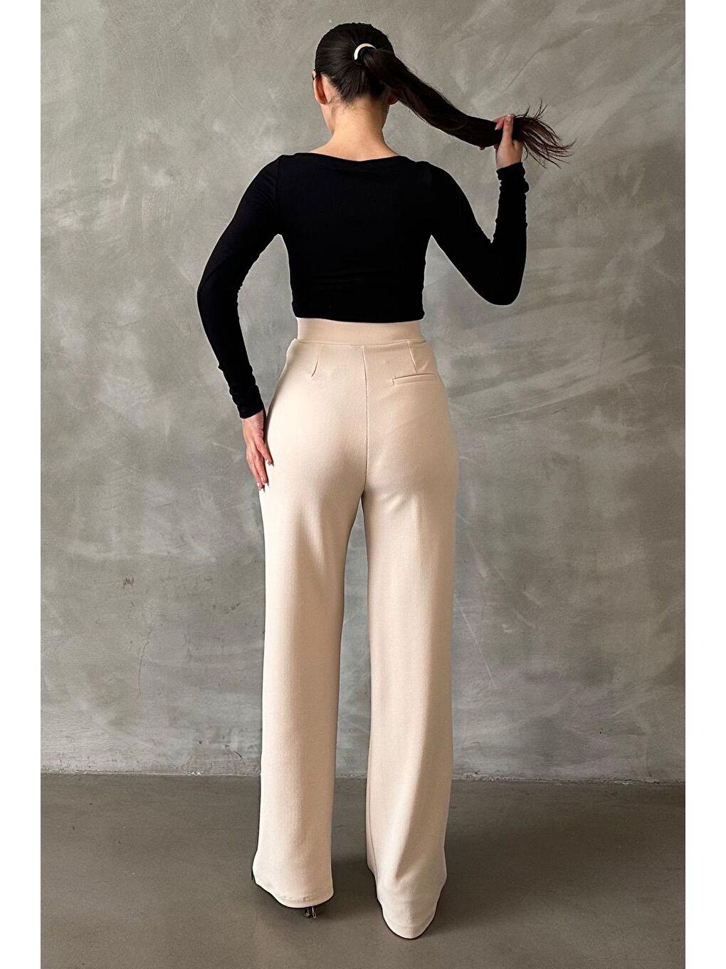 Açık Bej Elastanlı Cırt Kapamalı Palazzo Pantolon Mg2291-4