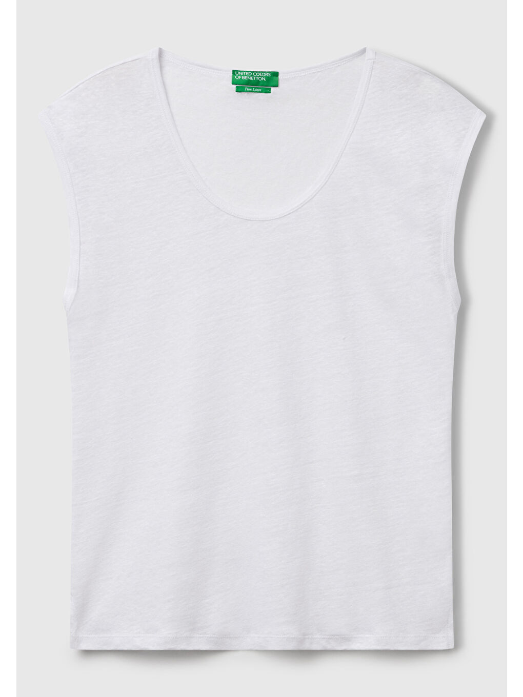 Kadın Beyaz %100 Keten Yanları Yırtmaçlı Relax Fit Yuvarlak Yaka T-Shirt-1