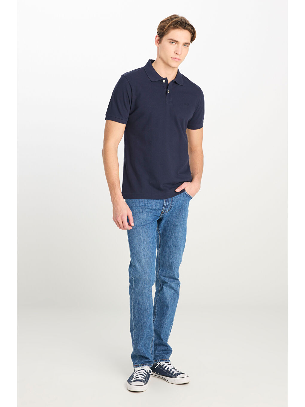 %100 Pamuk Regular Fit Normal Kesim Lacivert Polo Yaka Tişört-2