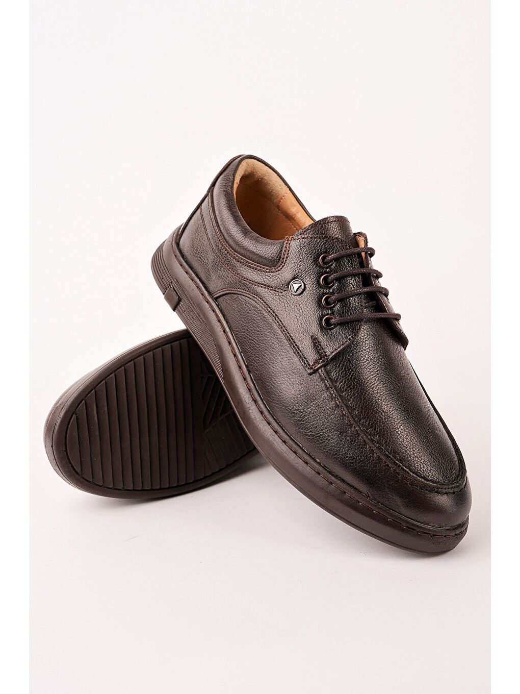 Kahverengi DASH Hakiki Deri Bağcıklı Kalın Taban Erkek Günlük Klasik Casual Ayakkabı-2