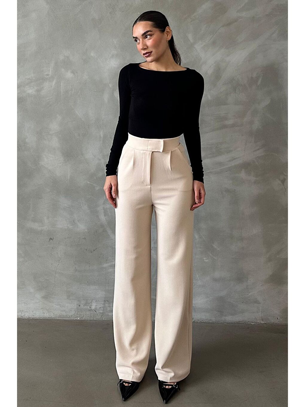 Açık Bej Elastanlı Cırt Kapamalı Palazzo Pantolon Mg2291-5