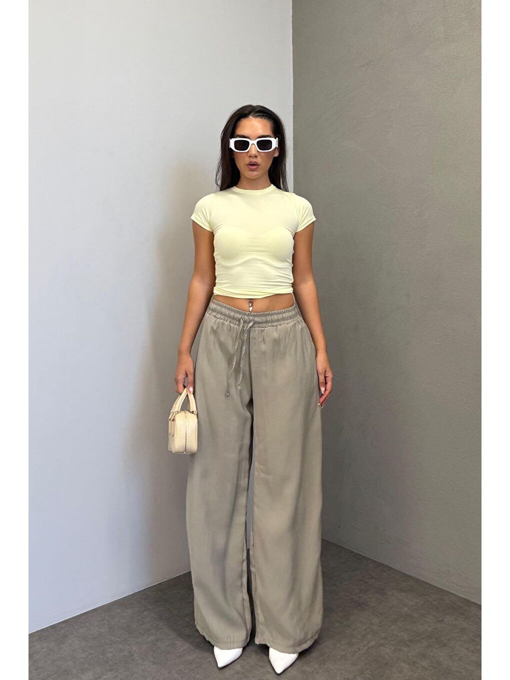 Soluk Yeşil Geniş Paça Kadın Pantolon Mg1982-5