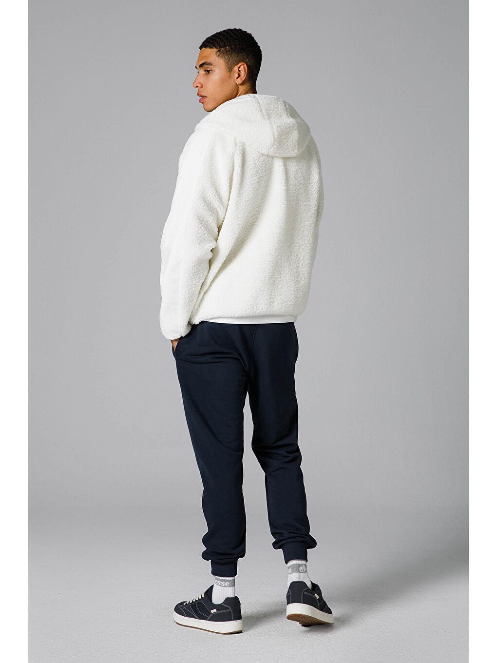 Beyaz Regular Fit Yumuşak Dokulu Kapüşonlu Teddy Ceket EM250-OF-4