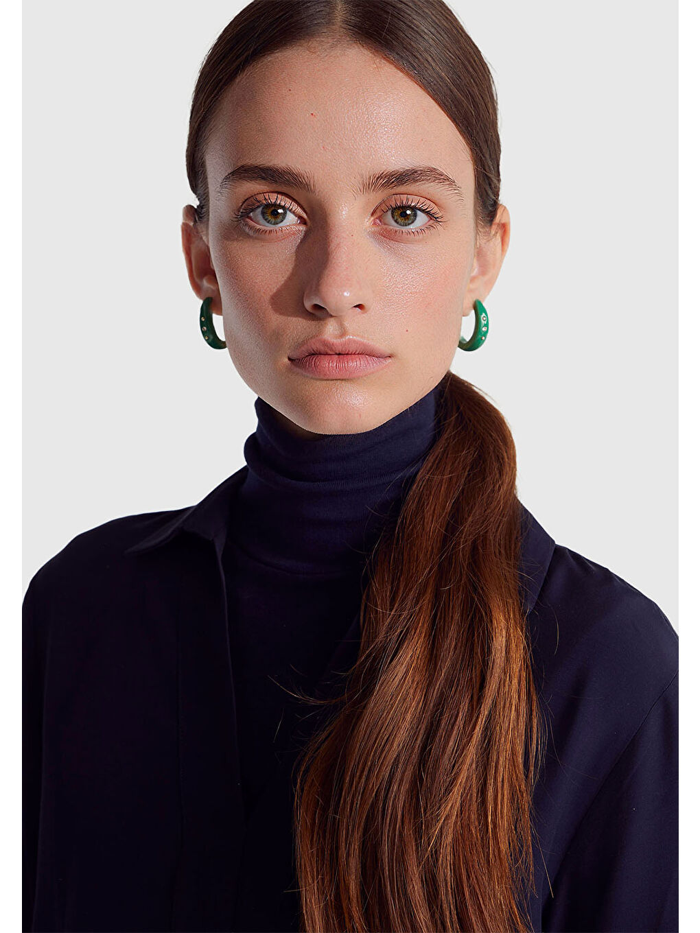 Kadın Lacivert %100 Viskoz Yarım Kol Gömlek Yaka Bluz-5