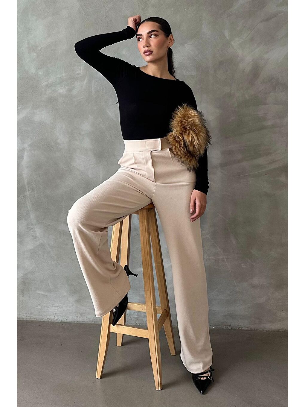 Açık Bej Elastanlı Cırt Kapamalı Palazzo Pantolon Mg2291-6