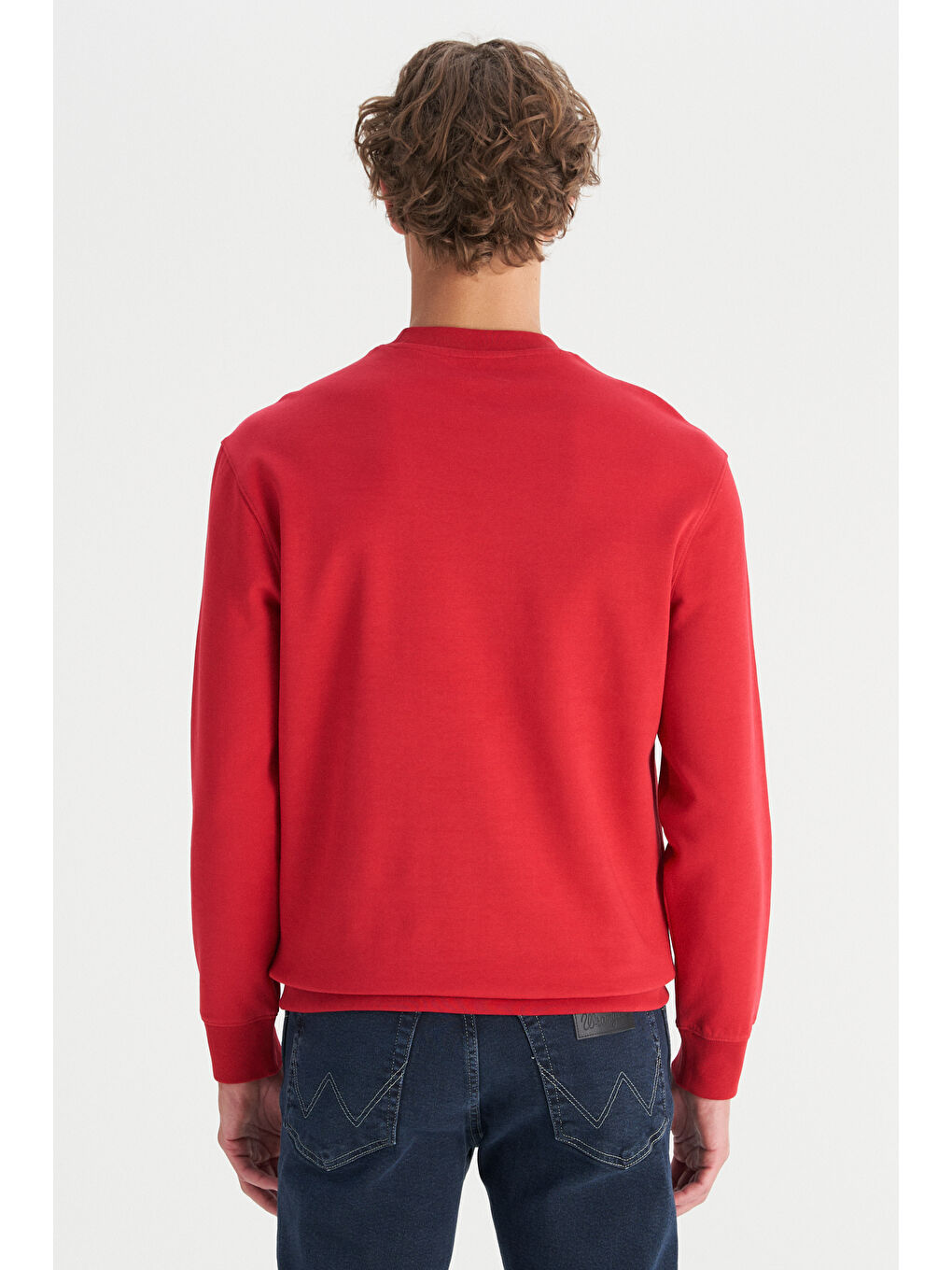 Kırmızı Pamuklu Regular Fit Normal Kesim Bisiklet Yaka Logo Detaylı Sweatshirt-4