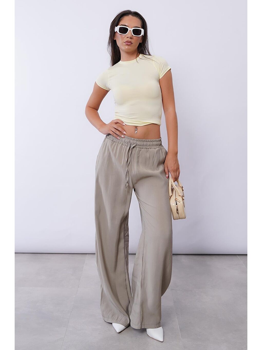 Soluk Yeşil Geniş Paça Kadın Pantolon Mg1982-9