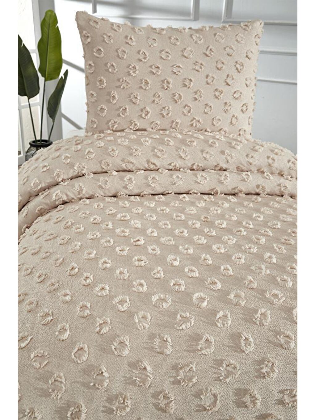 Konik 2 Parça Tek Kişilik Pike Takımı Bej-1