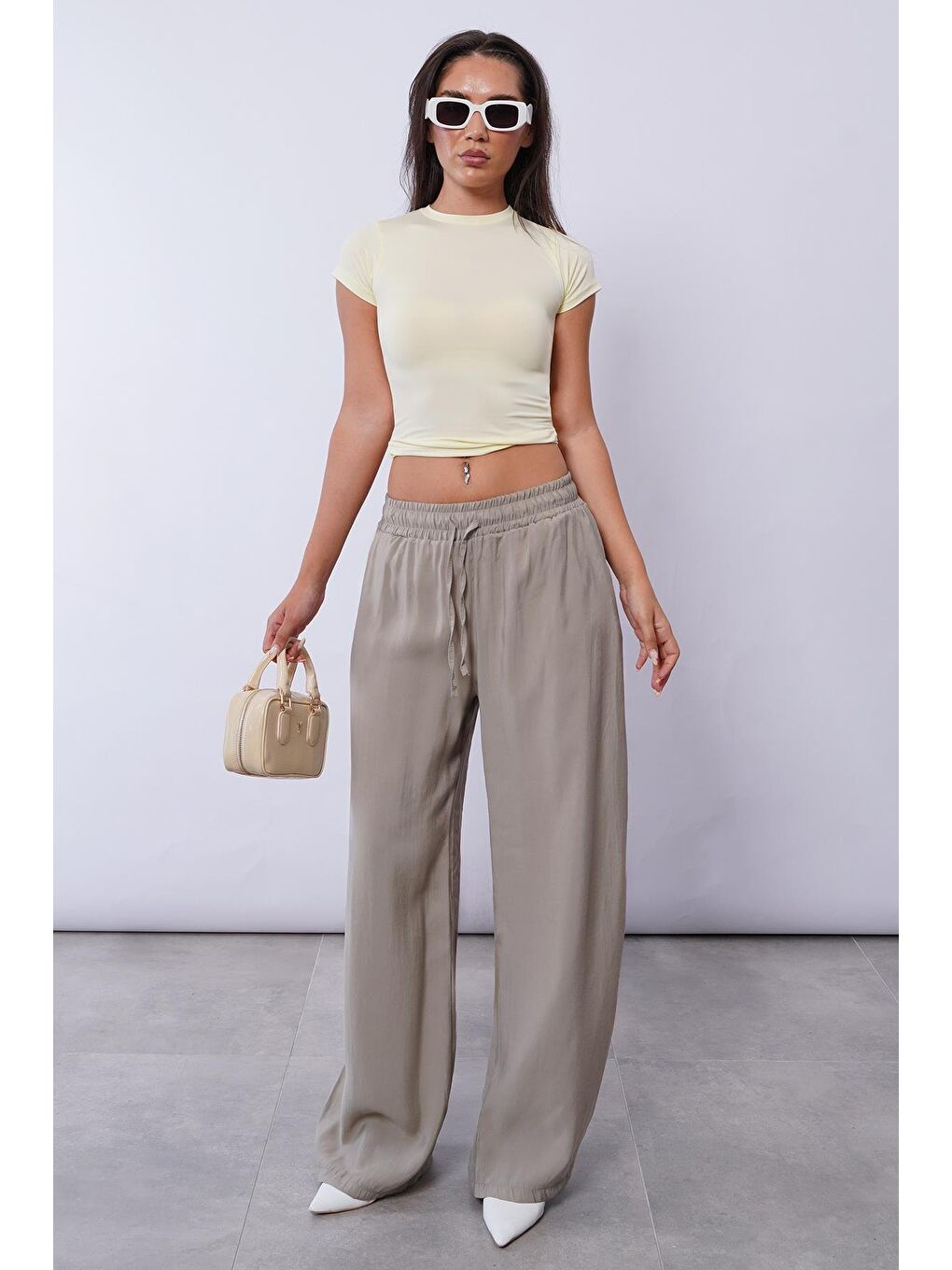 Soluk Yeşil Geniş Paça Kadın Pantolon Mg1982-11