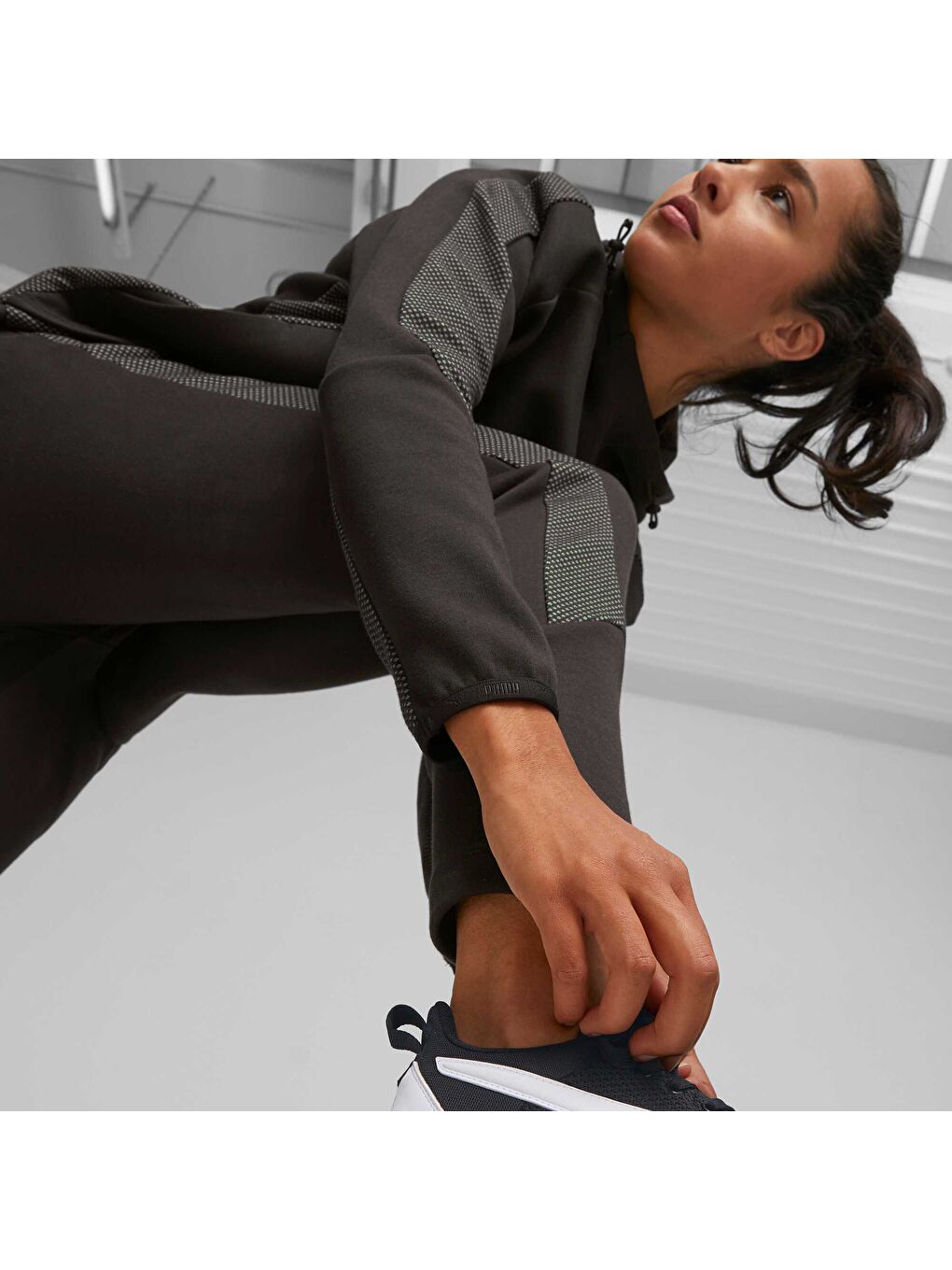 Siyah EVOSTRIPE Kadın Yüksek Bel Eşofman Altı-3