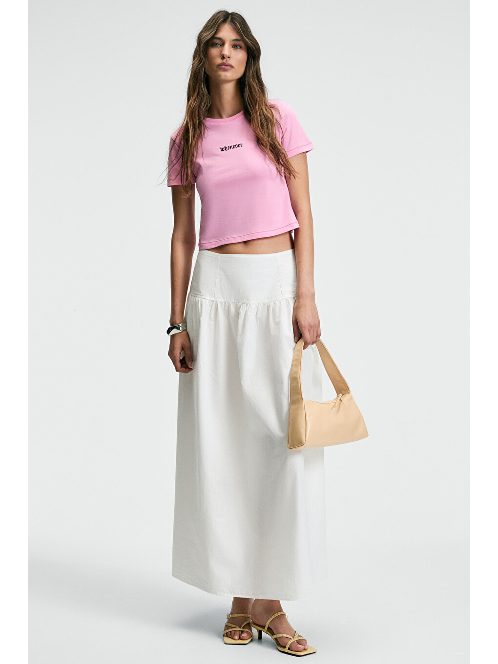 Zeraya Kadın Bisiklet Yaka Kısa Kollu Önde Nakış Detaylı Crop Pembe T-shirt-3