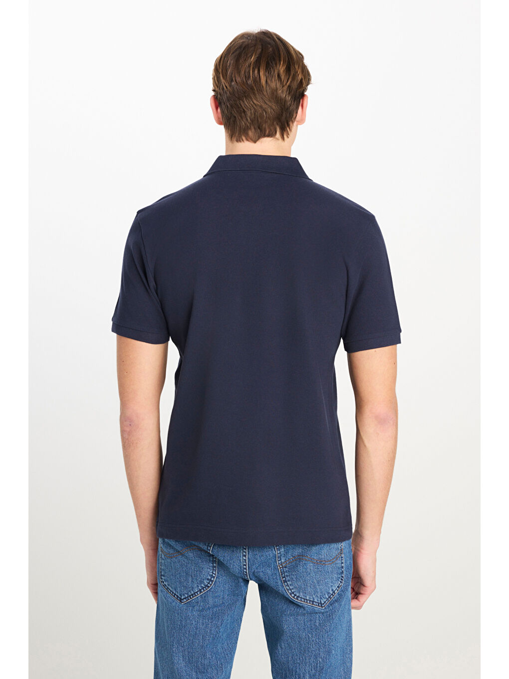 %100 Pamuk Regular Fit Normal Kesim Lacivert Polo Yaka Tişört-4