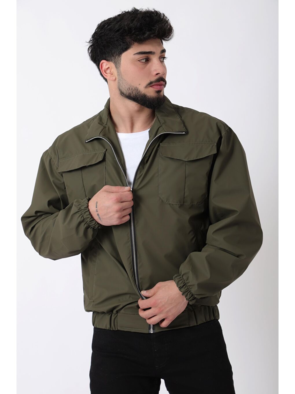 Haki Cep Kapaklı Demir Fermuarlı Dik Yaka Nova Mevsimlik Mont BL 1810_60328-1