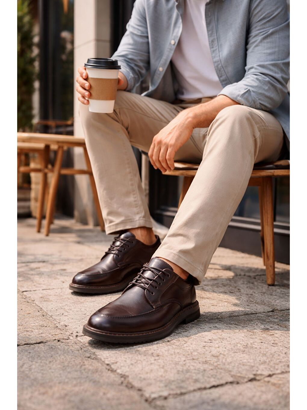 Kahverengi DASH Hakiki Deri Bağcıklı Kalın Taban Erkek Günlük Klasik Casual Ayakkabı-5