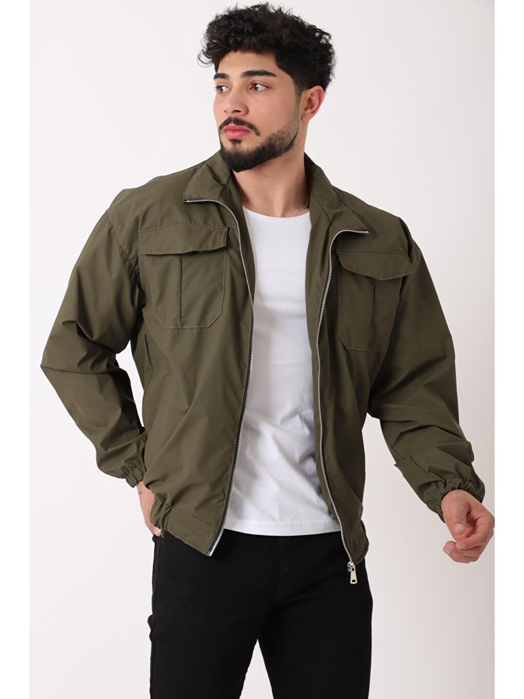 Haki Cep Kapaklı Demir Fermuarlı Dik Yaka Nova Mevsimlik Mont BL 1810_60328-2