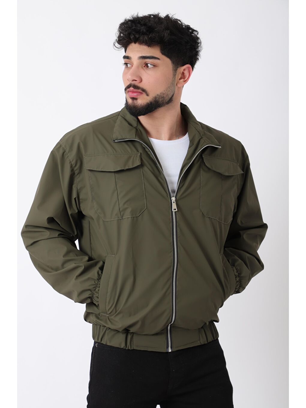 Haki Cep Kapaklı Demir Fermuarlı Dik Yaka Nova Mevsimlik Mont BL 1810_60328-3