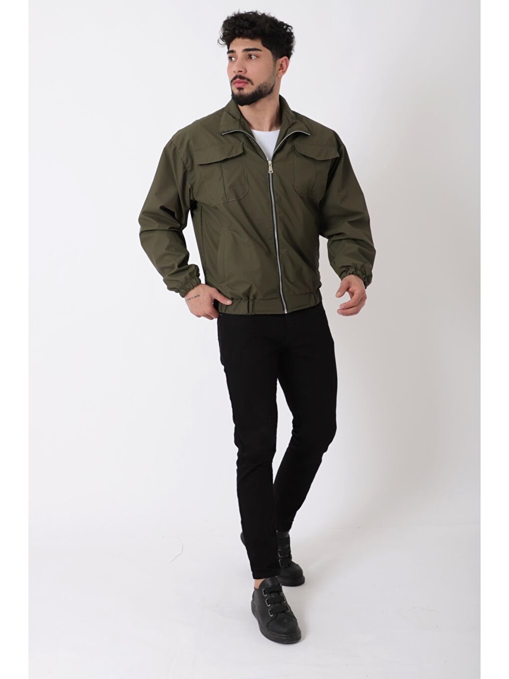 Haki Cep Kapaklı Demir Fermuarlı Dik Yaka Nova Mevsimlik Mont BL 1810_60328-4