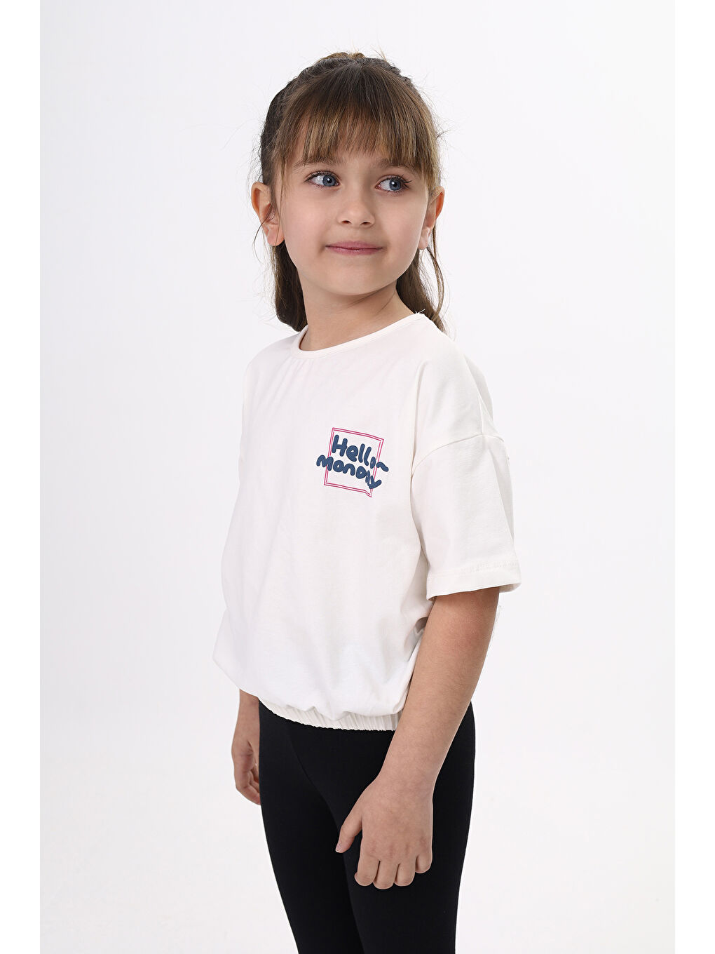 Ekru Kız Çocuk Baskılı Tişört-1