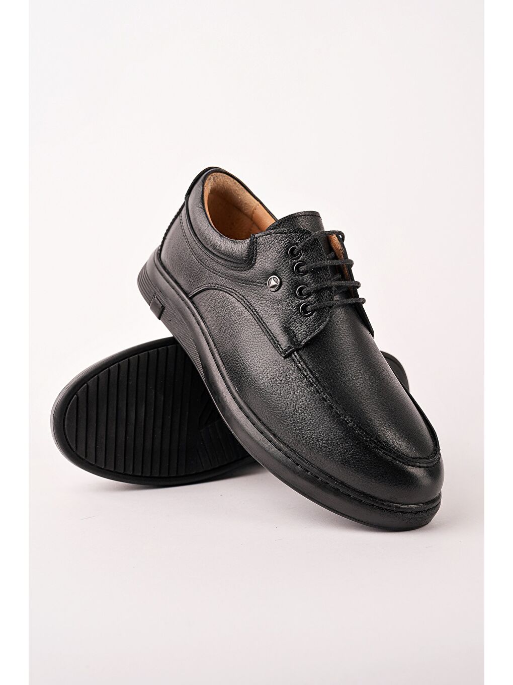 Siyah DASH Hakiki Deri Bağcıklı Kalın Taban Erkek Günlük Klasik Casual Ayakkabı-2