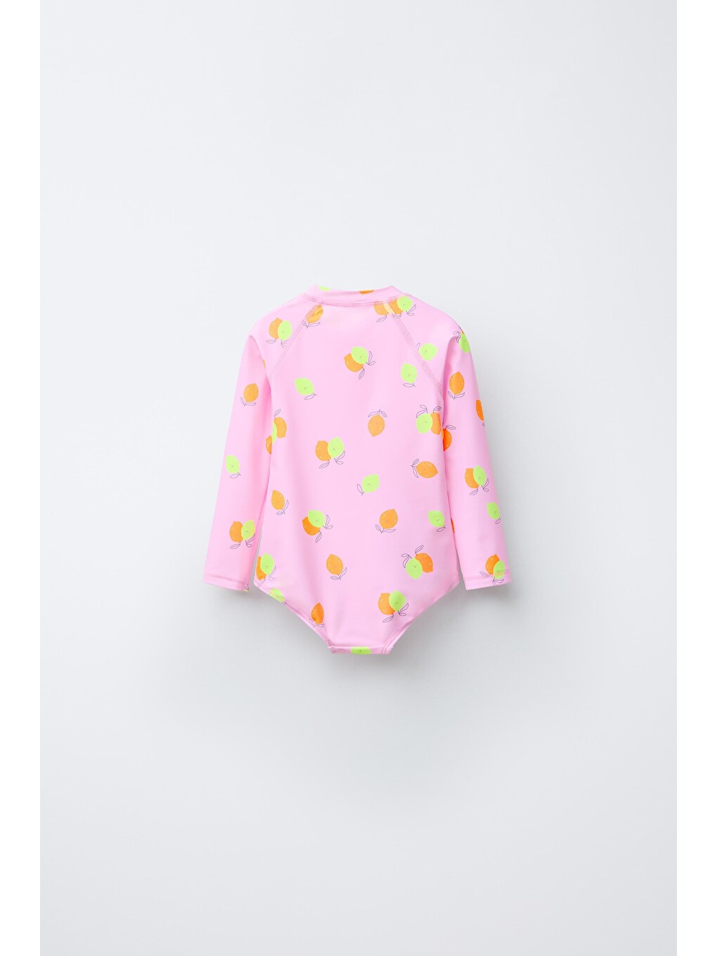 Pembe Limon Desenli Fermuarlı Uzun Kollu Mayo-1