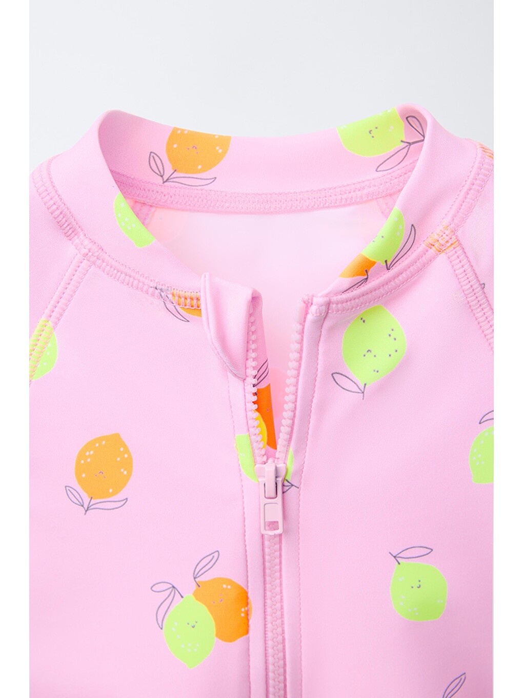 Pembe Limon Desenli Fermuarlı Uzun Kollu Mayo-2