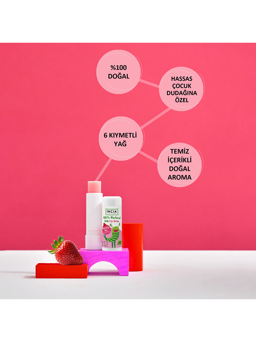 %100 Doğal Kids Dudak Besleyici Çilek Bitkisel Nemlendirici Dudak Bakım Kremi 6 G-3