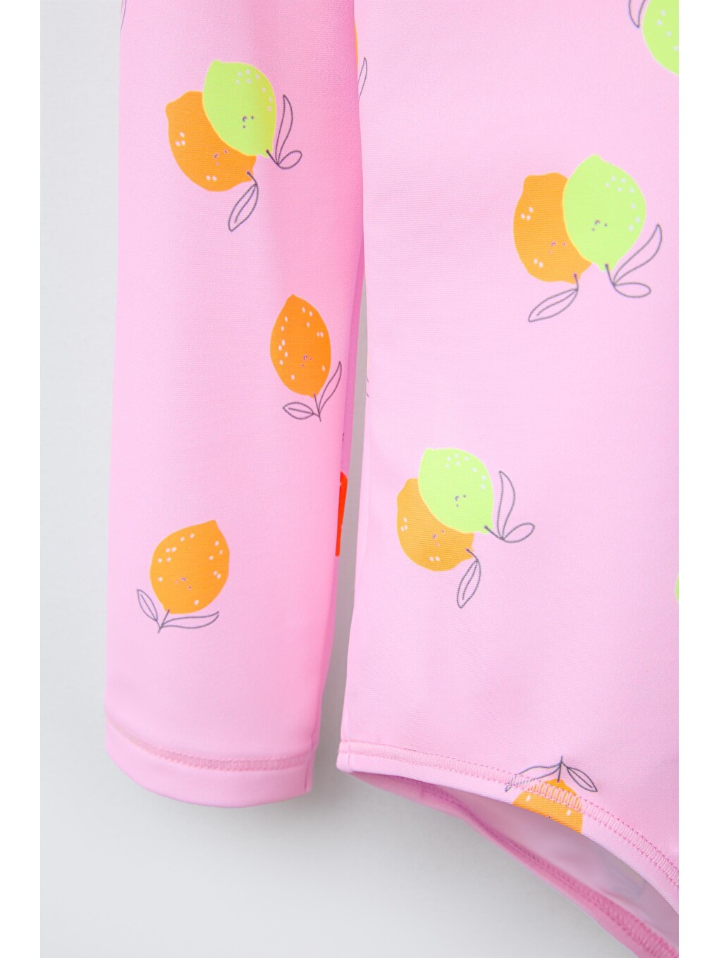 Pembe Limon Desenli Fermuarlı Uzun Kollu Mayo-3