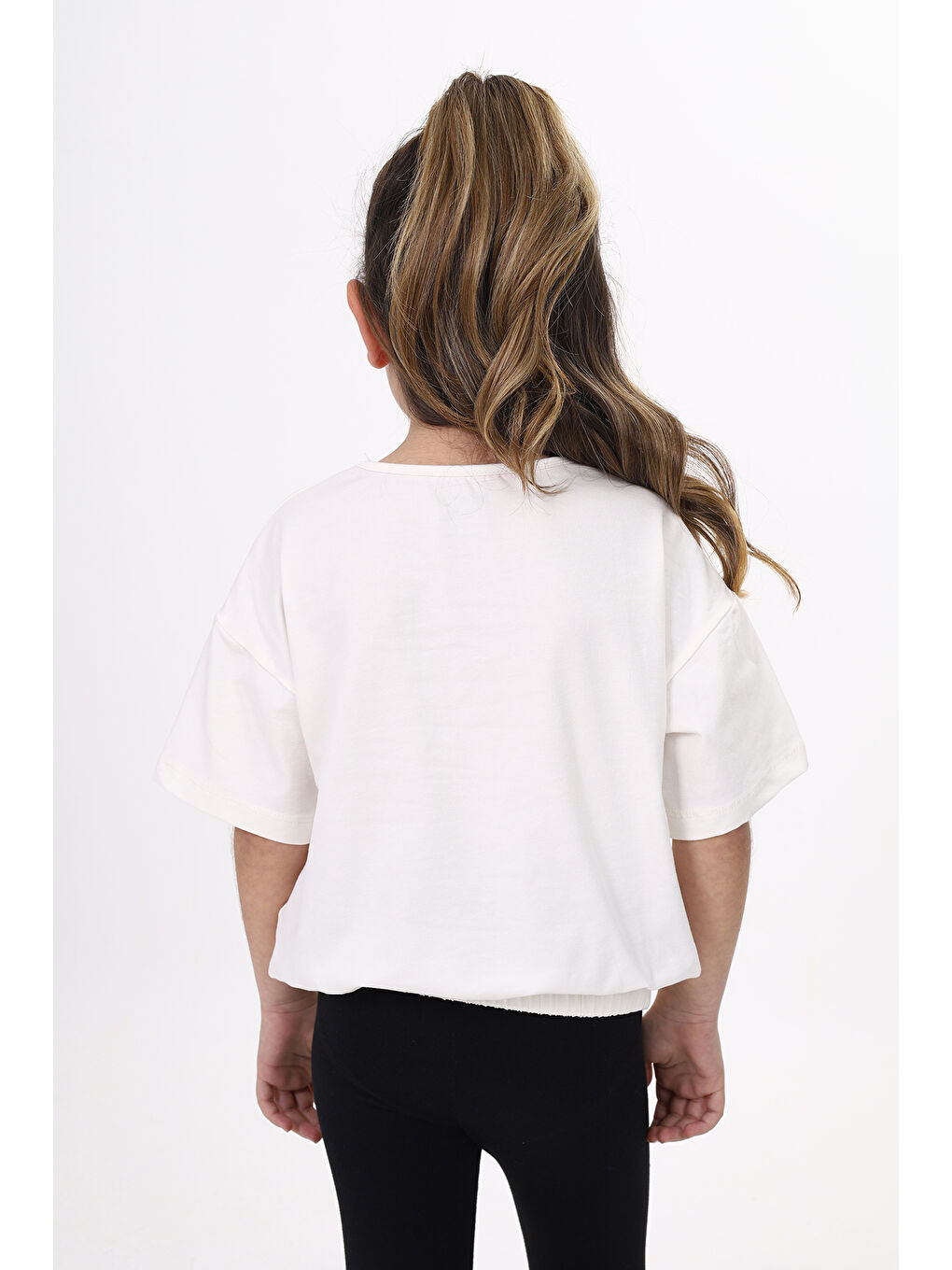 Ekru Kız Çocuk Baskılı Tişört-3