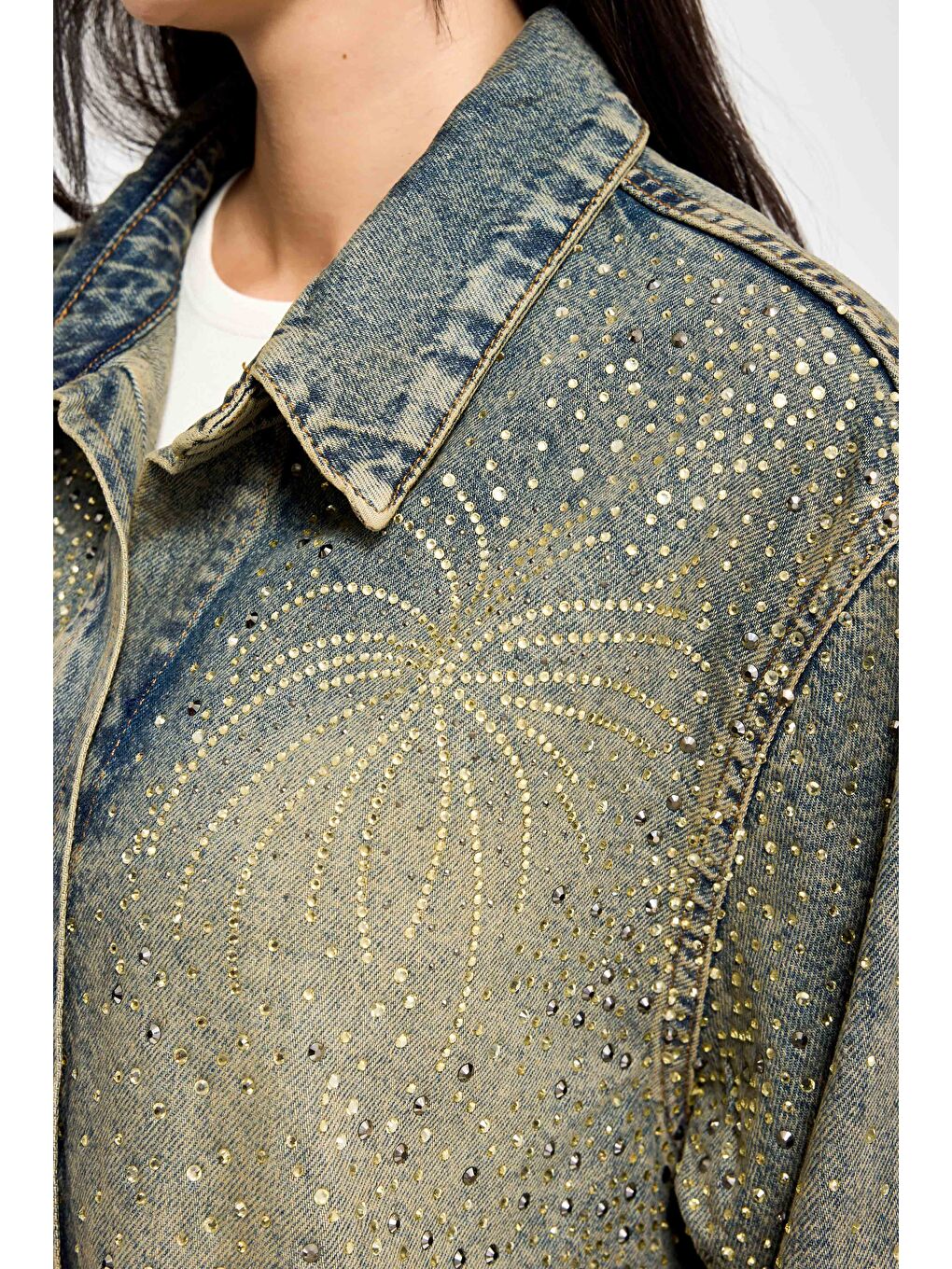 Mavi Kadın T.Kot Rengi T-4w5-11 Oversize Parlak Taşlı Özel Tasarım Denim Ceket Gömlek-2