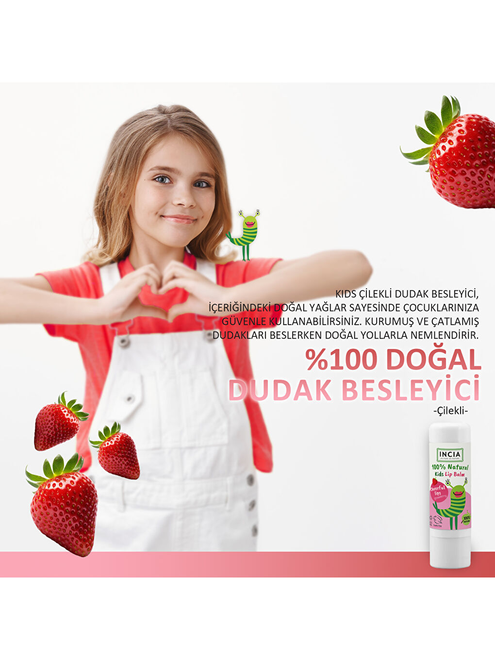 %100 Doğal Kids Dudak Besleyici Çilek Bitkisel Nemlendirici Dudak Bakım Kremi 6 G-4
