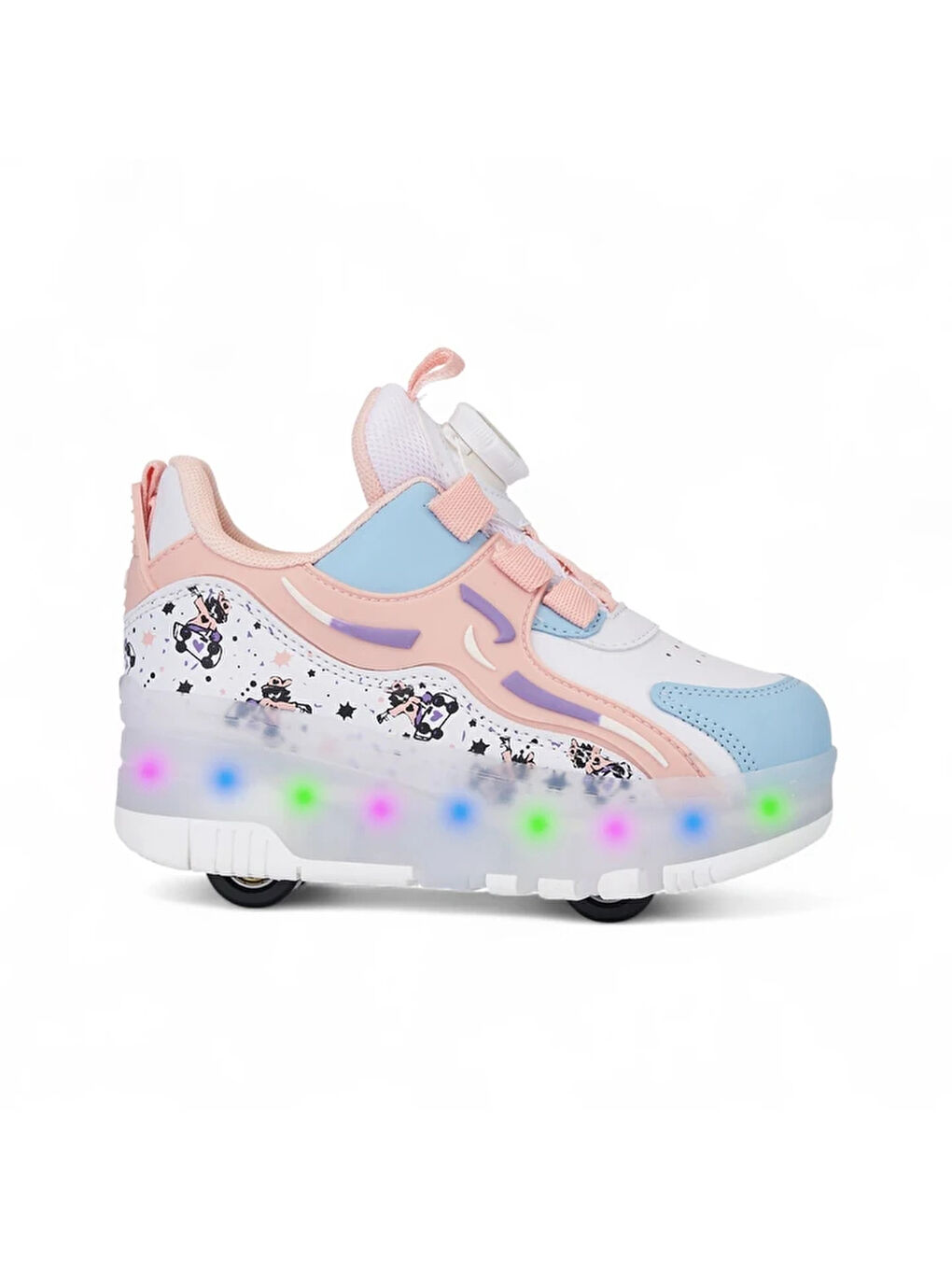 Pembe Pudra Işıklı Patenli Ortopedik Kız Çocuk Spor Ayakkabı Nils