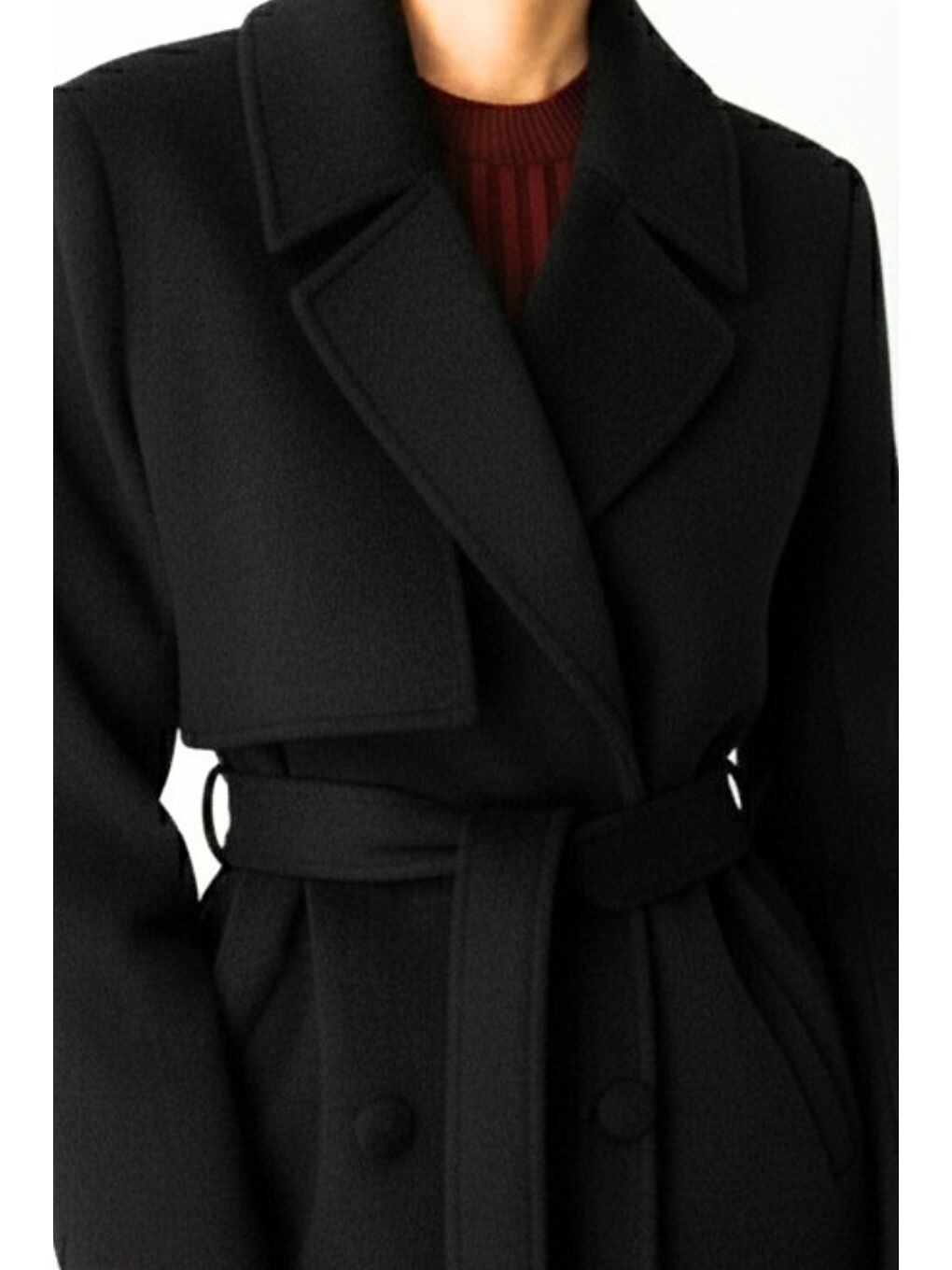 Yünlü Kaşe Dokulu Siyah Tek Rüzgarlıklı Kaban-3